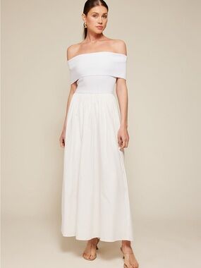 NWT Line and Dot Off-Shoulder Women’s White Maxi Skirt Dress